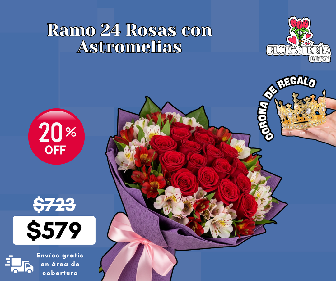 Ramo 24 Rosas con Astromelias