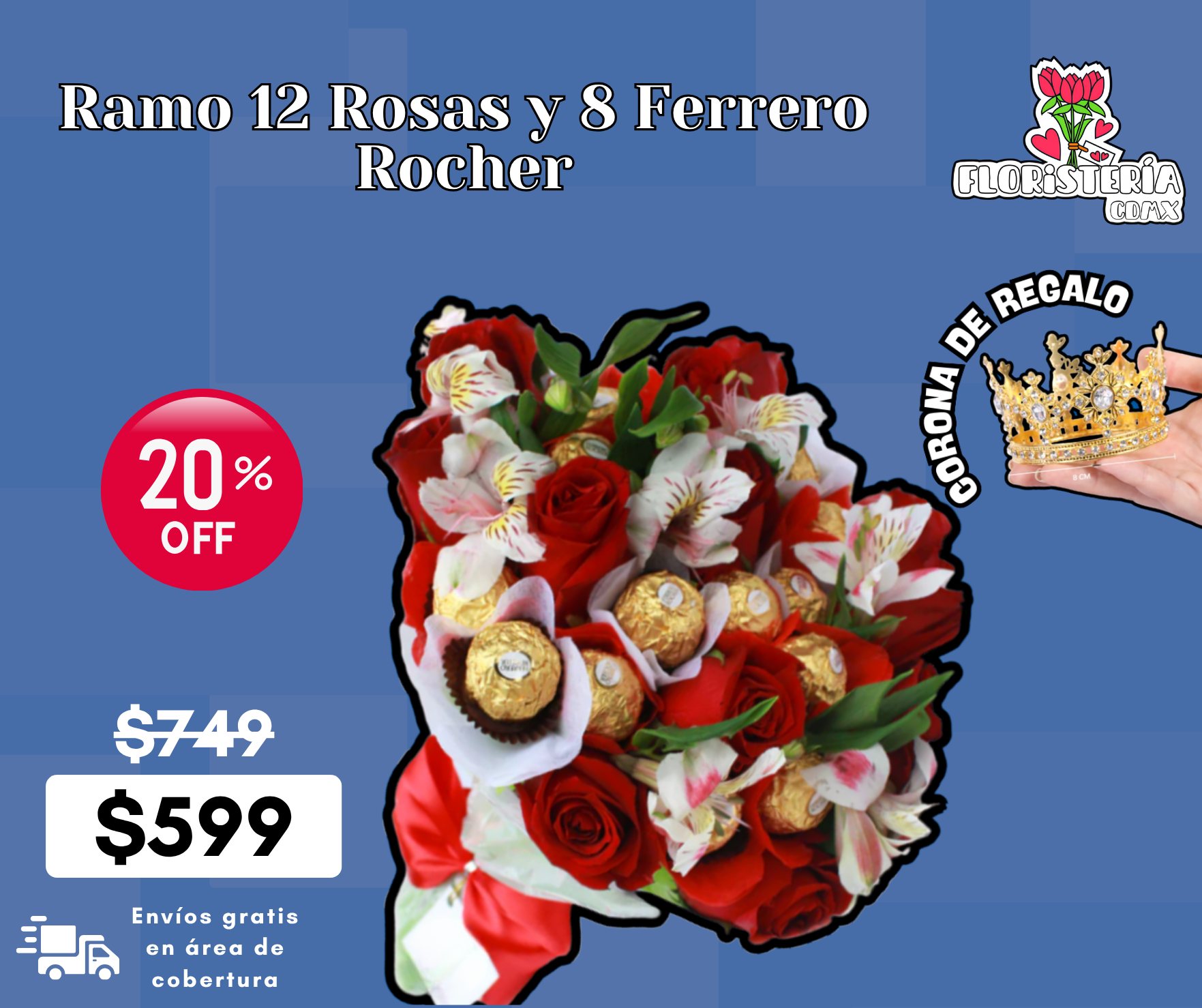 Ramo 12 Rosas y 8 Ferrero Rocher_0