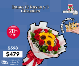 Ramo 12 Rosas y 3 Girasoles