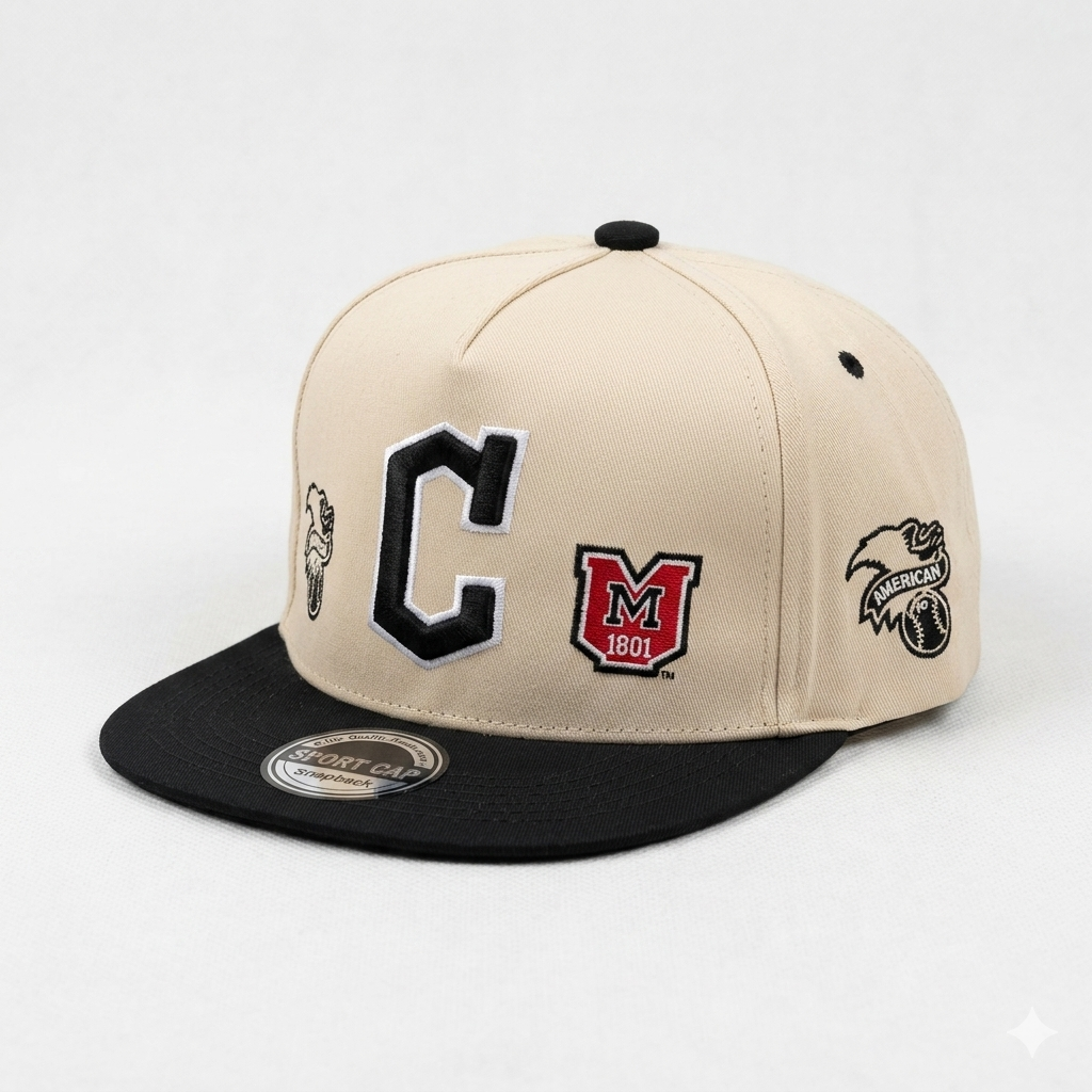 SnapBack Cleveland guardians noir et beige streetwear ( ajustable) 100% coton