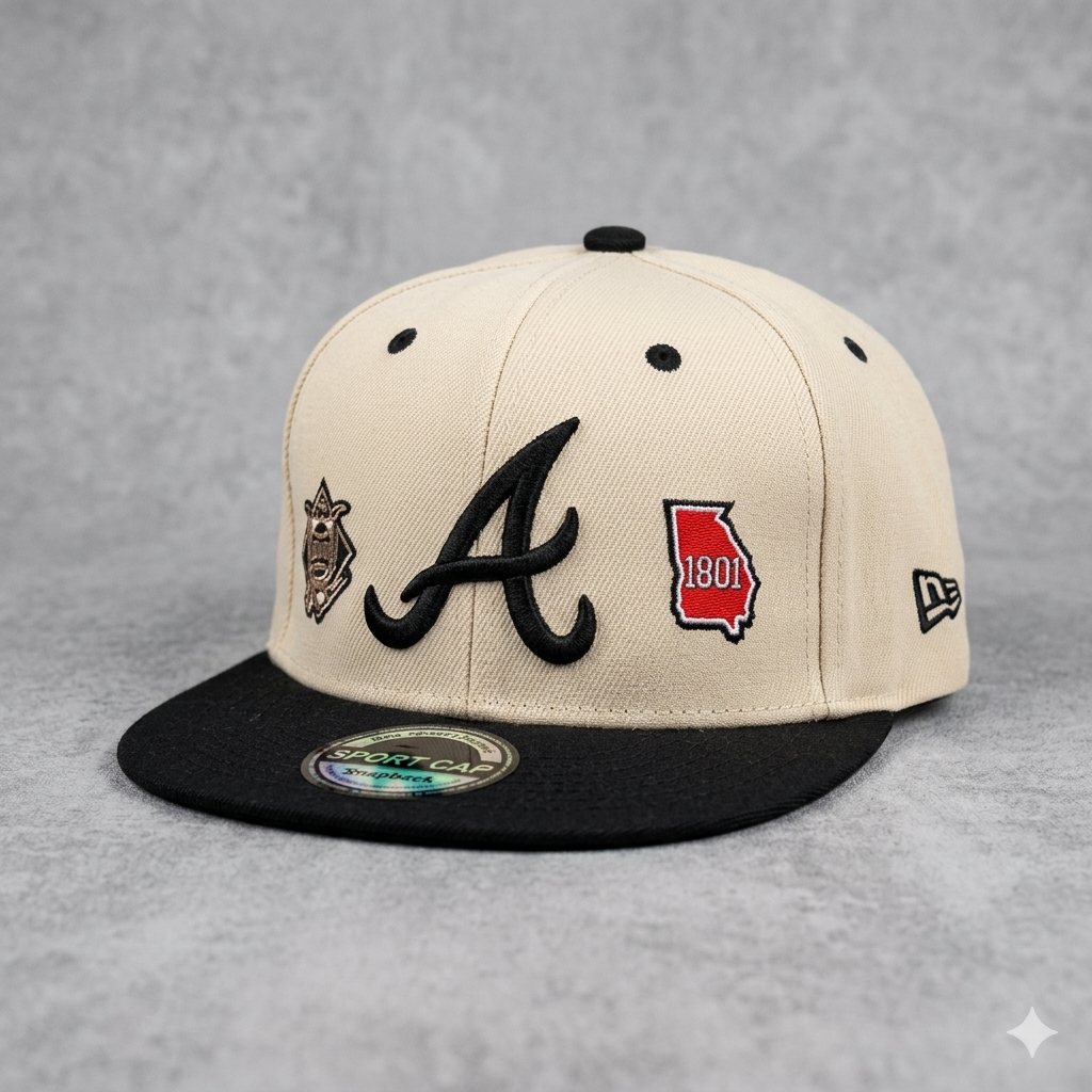 SnapBack des braves d’Atlanta noir et beige streetwear   ⚾️ ( ajustable) 100% coton et unisexe _0