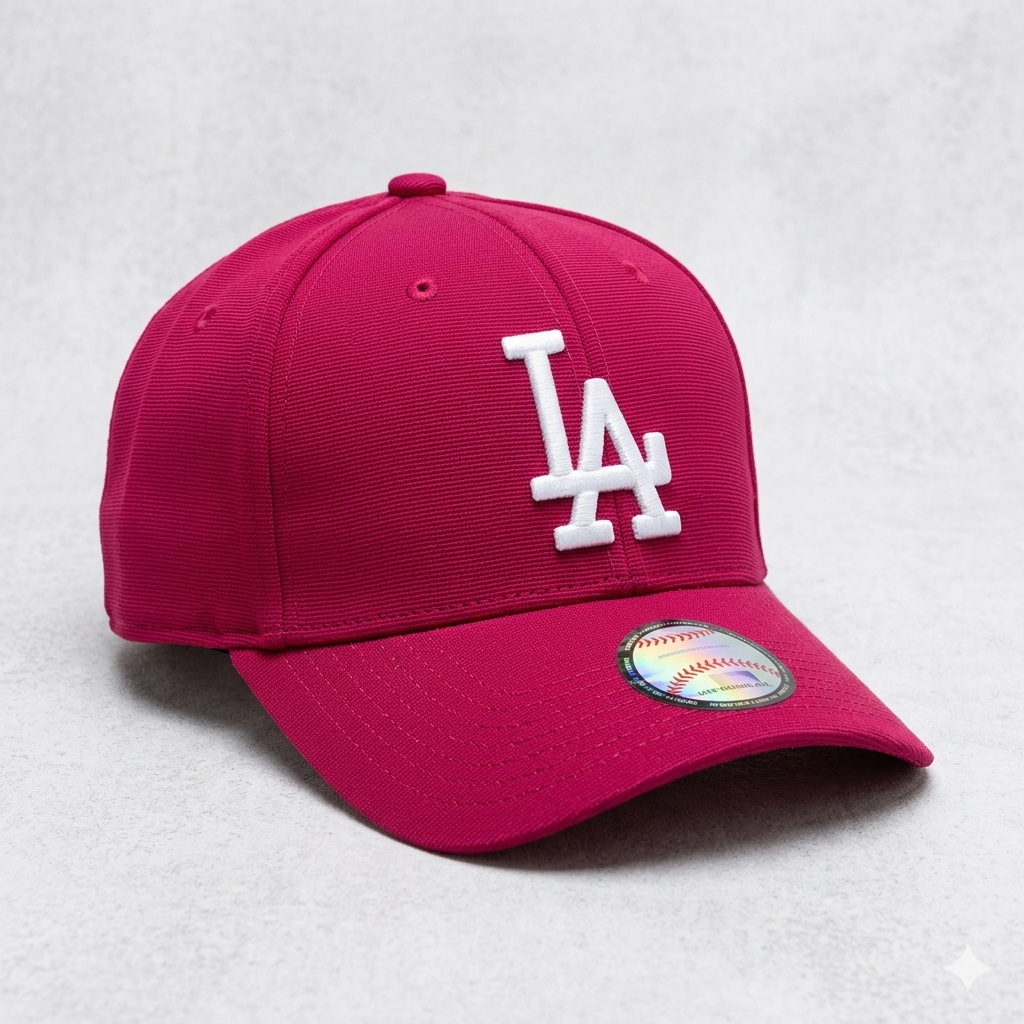  Casquette de baseball LA rouge bordeaux et blanc minimaliste ( ajustable) 100% coton unisexe  _0