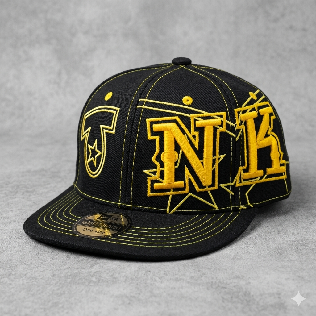 SnapBack noir et doré style new-yorkais streetwear ( ajustable) confortable et unisexe 100% coton _0