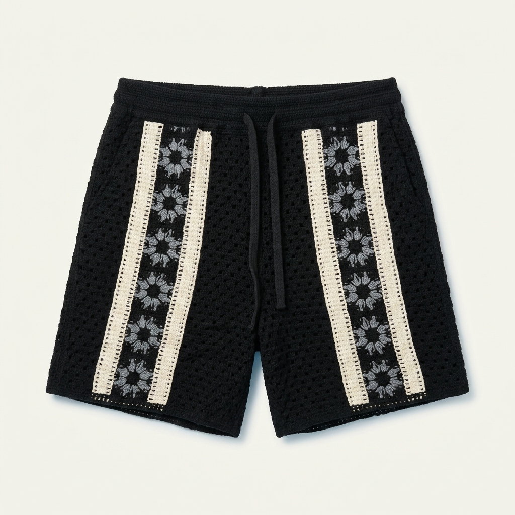 Crochet Panel Short - Black 