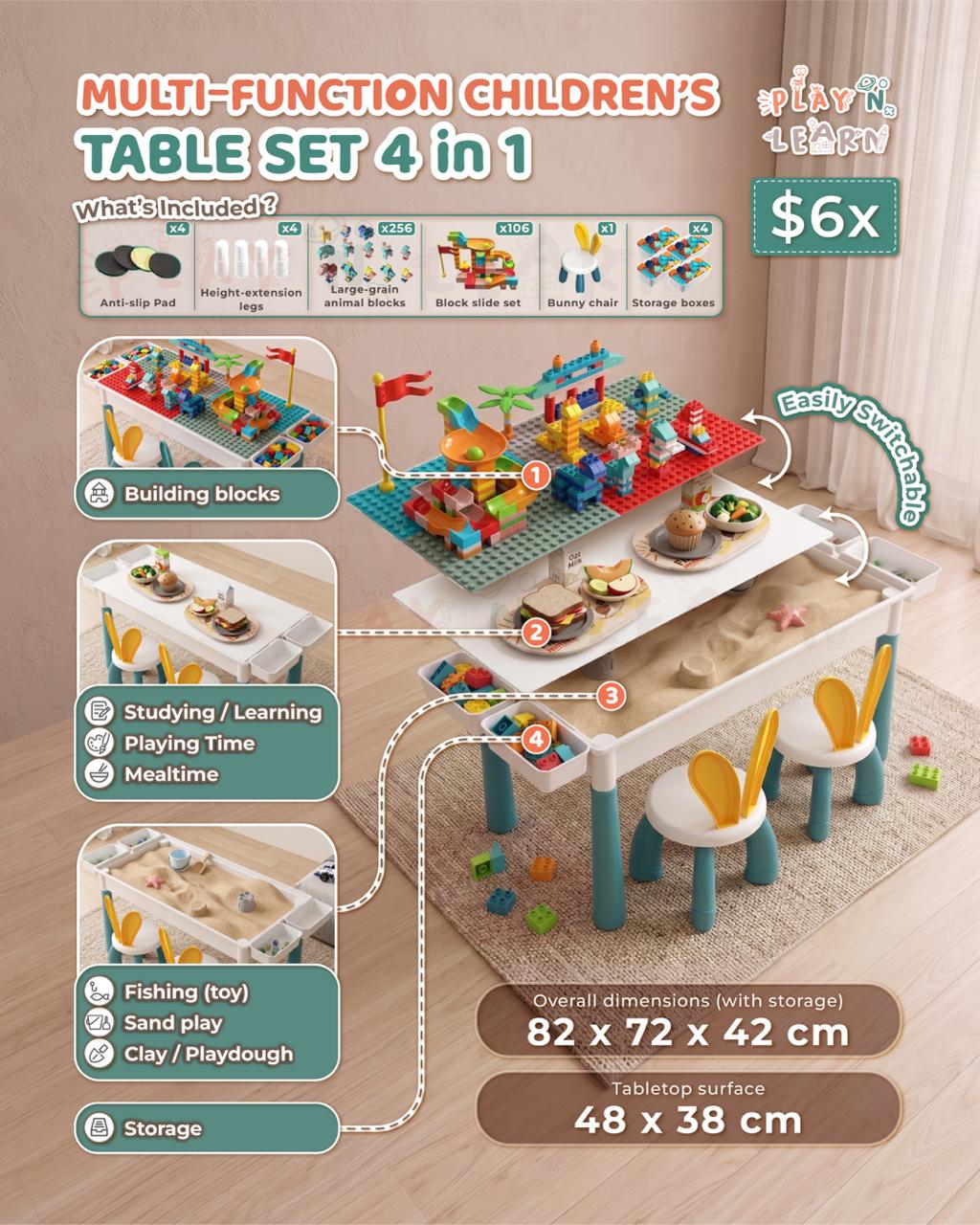 MULTI-FUNCTION CHILDREN'S TABLE SET 4 IN 1 