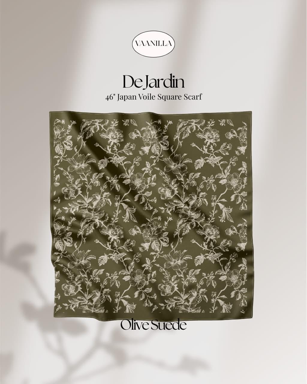 De Jardin Scented Japan Voile Square Scarf in Olive Suede