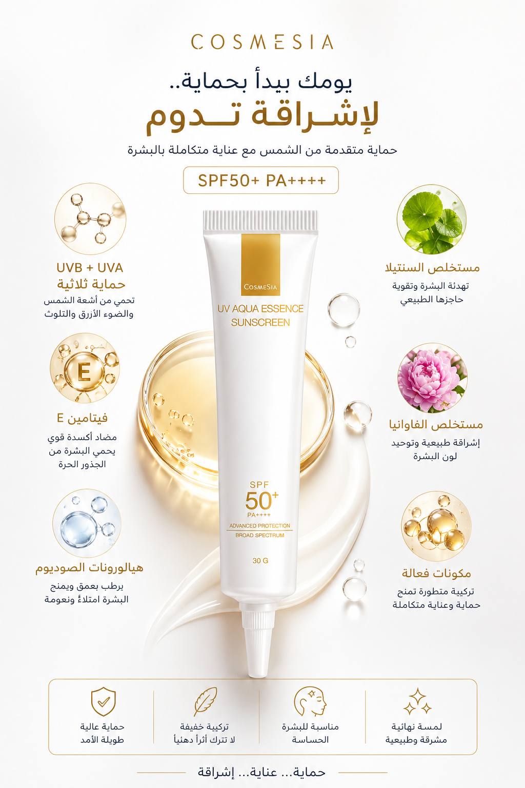 واقي شمس بخلاصة الأزهار شفاف بدون لون  
 UV Aqua Essence Sunscreen SPF 50 + Cosmesia_1