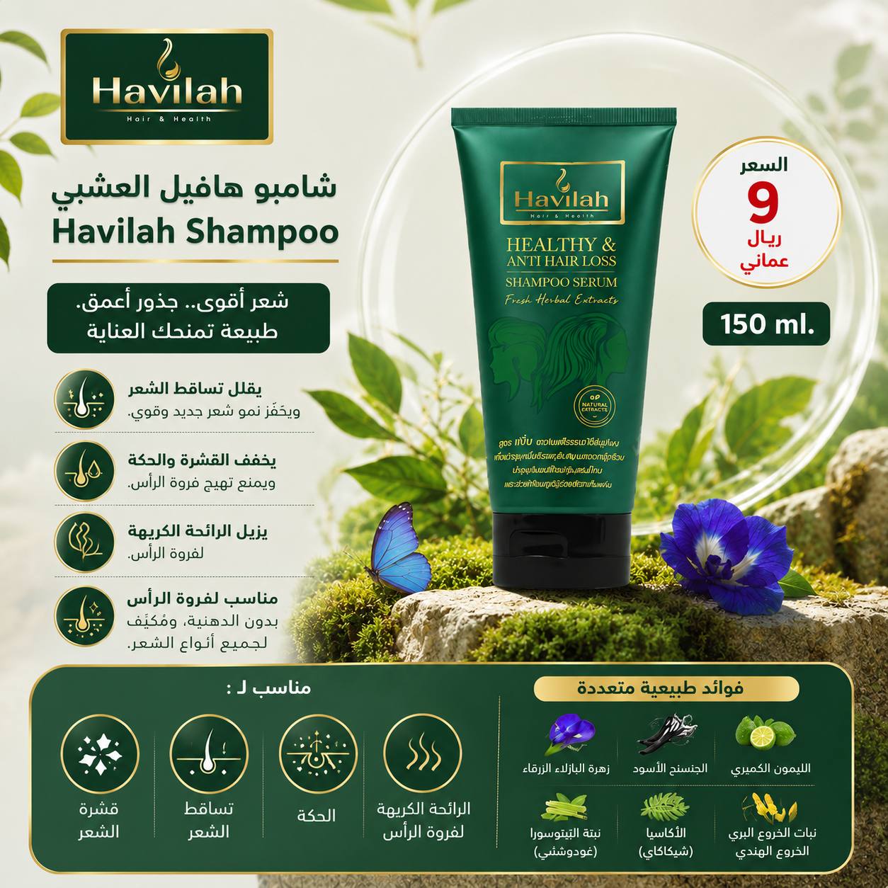 شامبو هافيلا لعلاج القشرة وتساقط الشعر الحجم العادي 
  Havilah Shampoo – Anti-Hair Loss & Hair Growth 150 ml_0