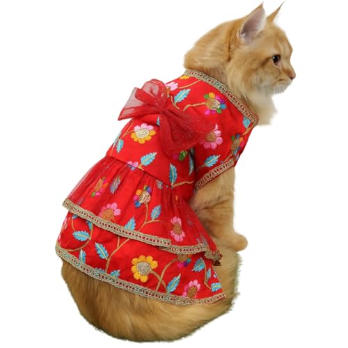 Lulala Traditional Floral Cat Dress, Red
