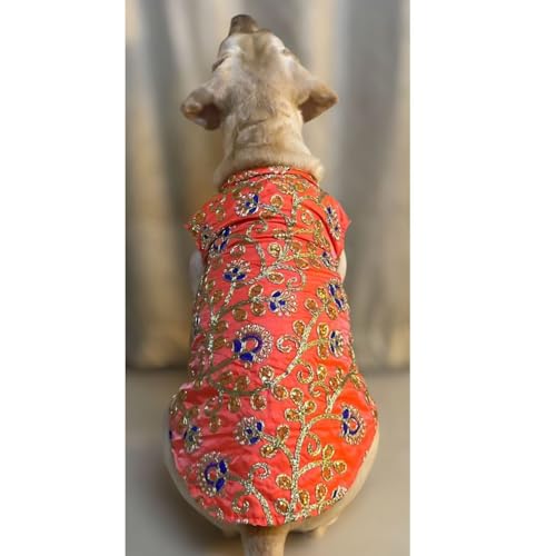 Lulala Ethnic Dog Dress Traditional Embroidered Pet Outfit with Mirror Work