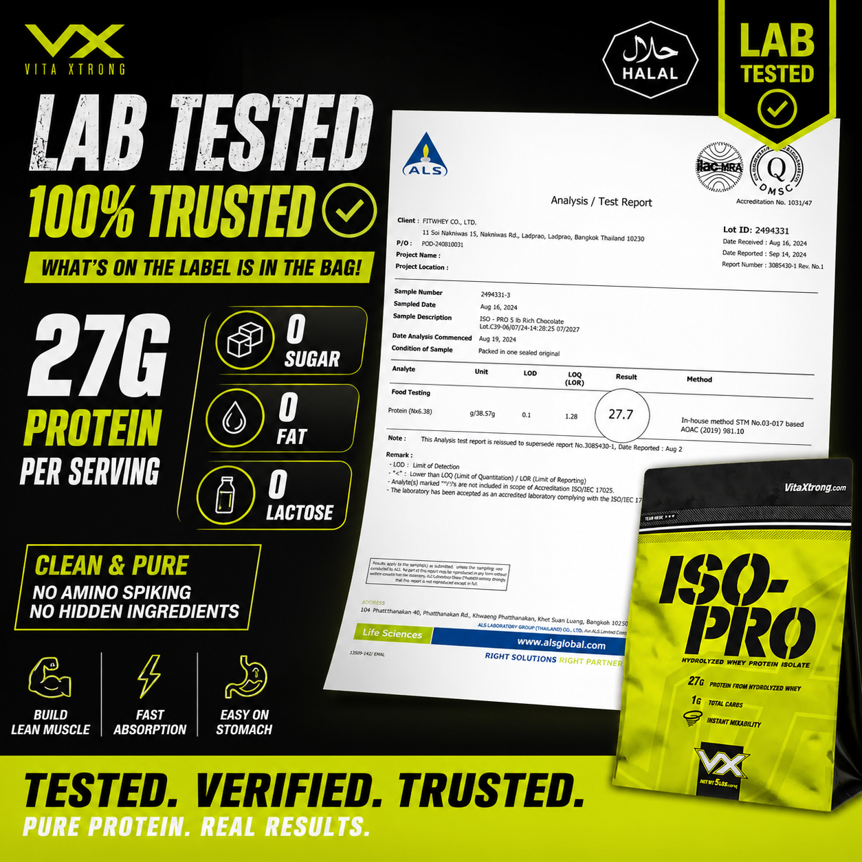 VITAXTRONG™ ISO-PRO Whey Isolate (2lbs/ 0.9kg) | 27g Hydrolyzed Protein • Zero Sugar • Zero Fat • Lactose-Free • Lean Muscle [VX]_2