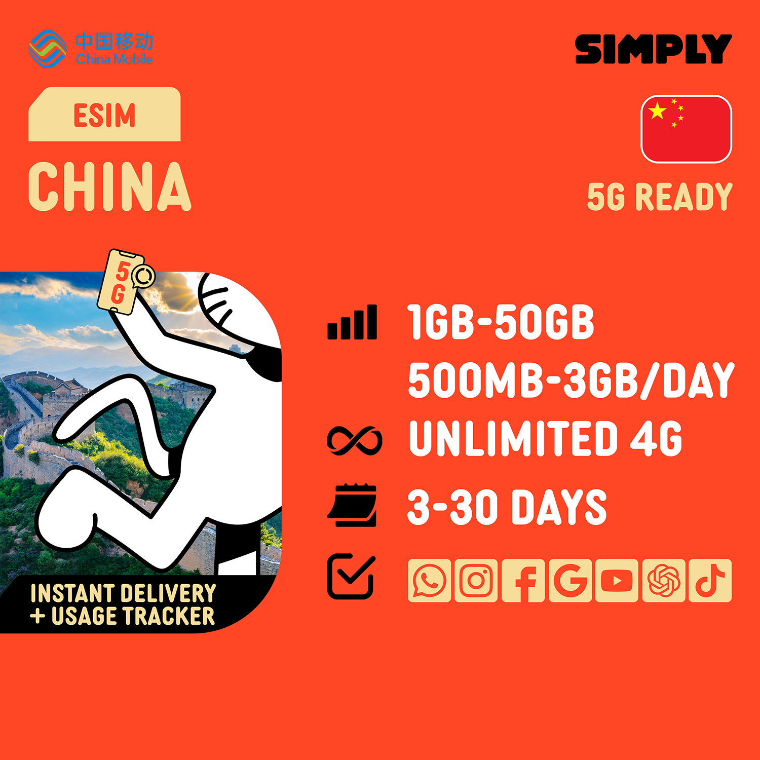 SIMPLY China eSIM | Up to 30 Days - Unlimited Data_0