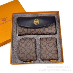 Coffret 3 Pièces Femme (Portefeuille + Porte-cartes + Pochette)