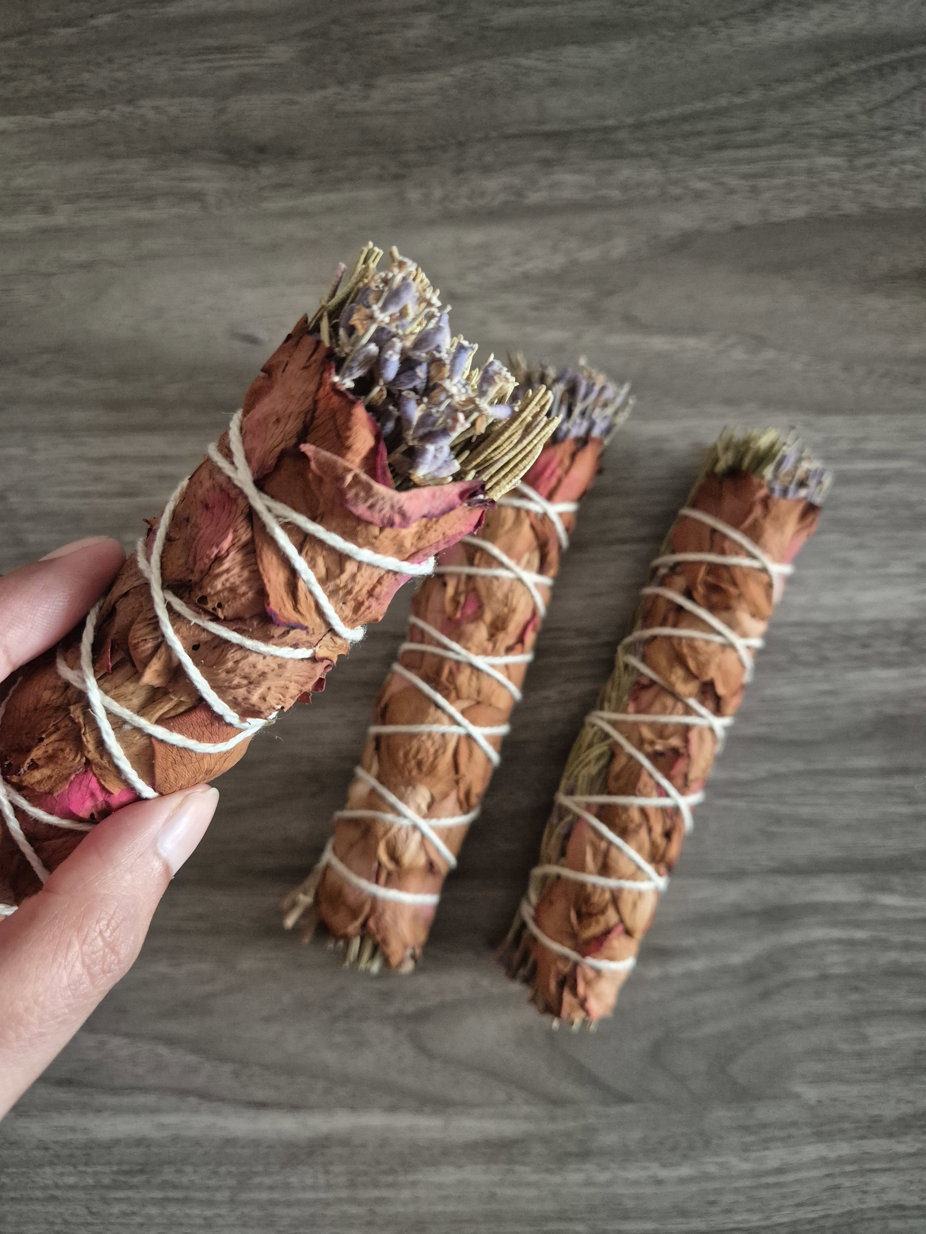 Rosemary Lavender Rose petals smudge stick_2