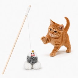  Emily pets Wooden Cat Teaser Wand Interactive Kitten Toy  