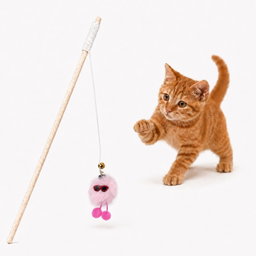 Emily pets Wooden Cat Teaser Wand Interactive Kitten Toy 