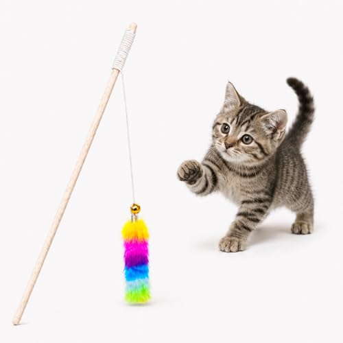 Emily pets Wooden Cat Teaser Wand Interactive Kitten Toy _0