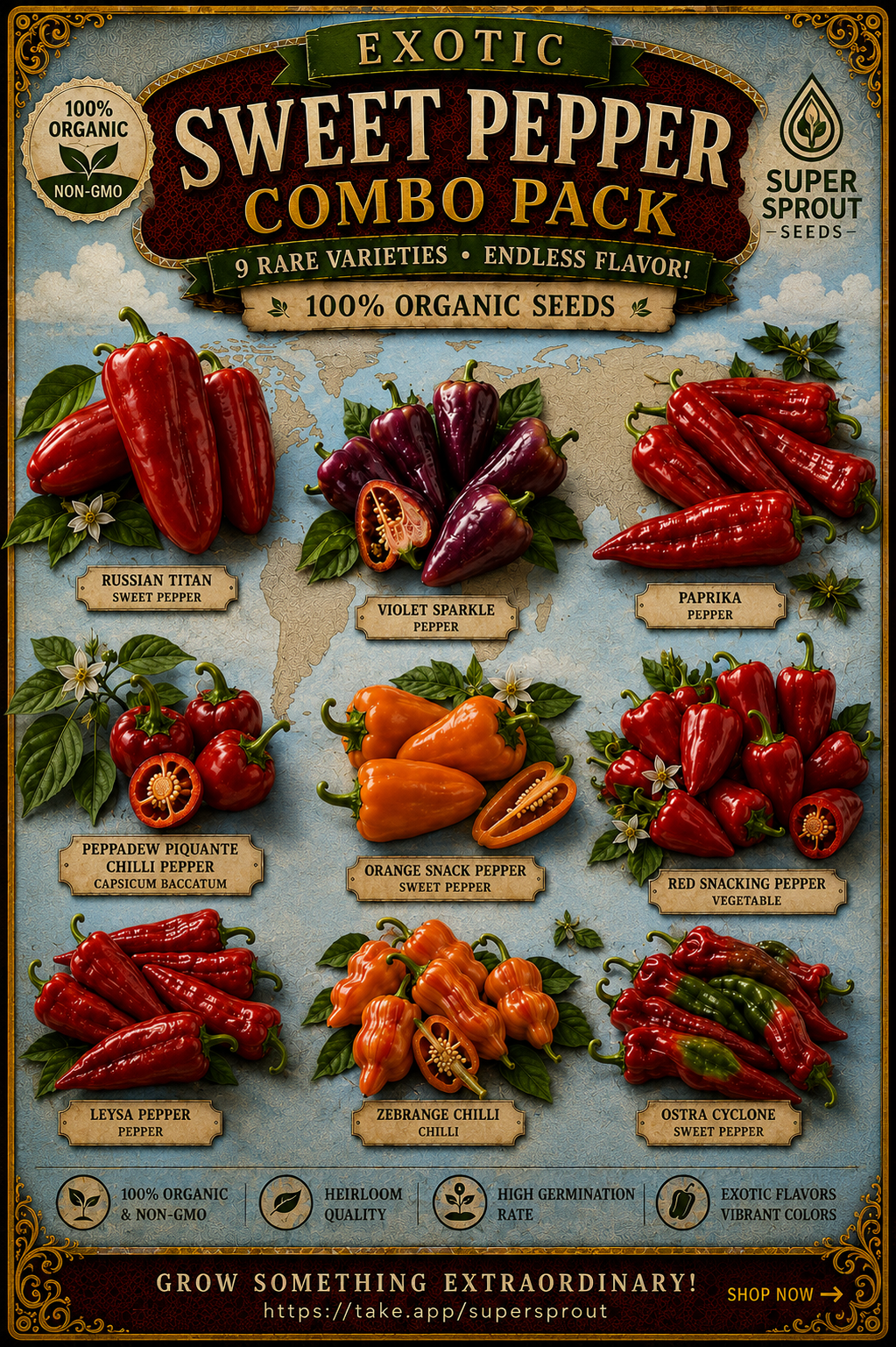 Exotic Sweet Pepper Combo Pack x 9 packs 10 seeds per pack