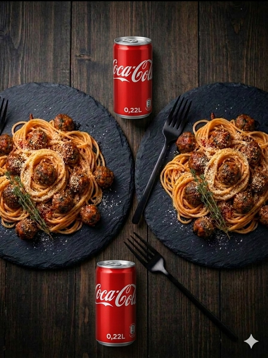 2 pastas con albóndigas en salsa mixta + 2 Coca-Cola 0,22 L_0