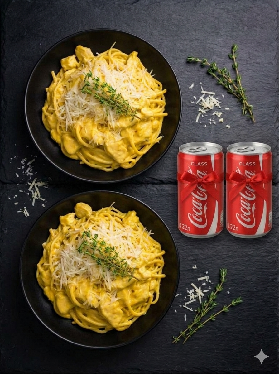 2 pastas con láminas de pechuga de pollo en salsa de curry + 2 Coca-Cola de 0,22 L_0