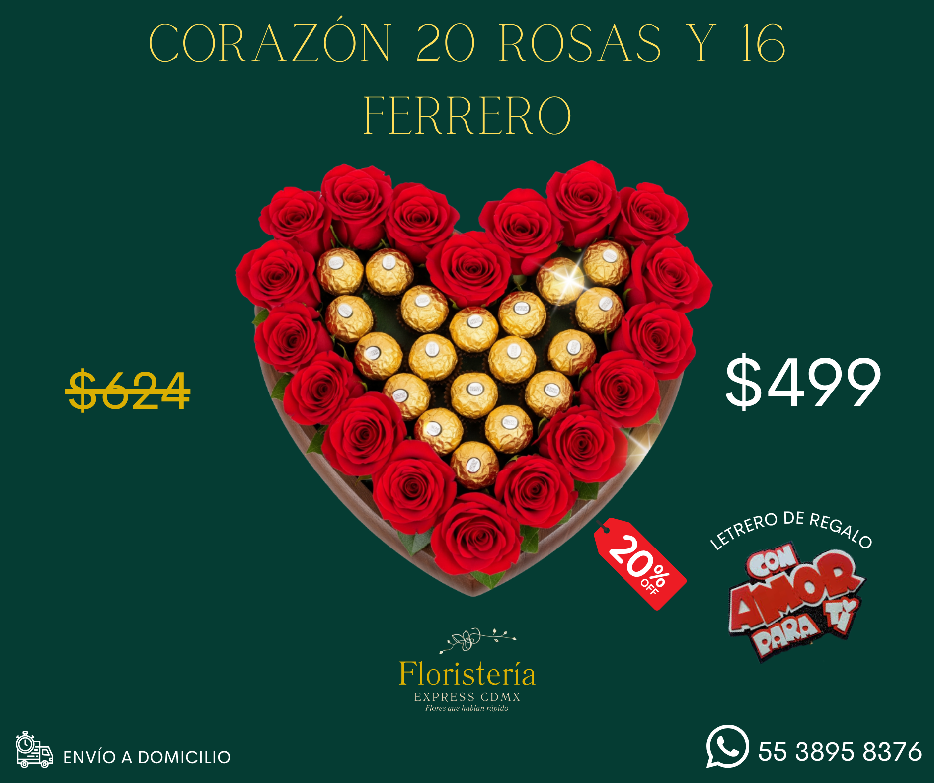 Corazón 20 rosas y 16 Ferrero_0