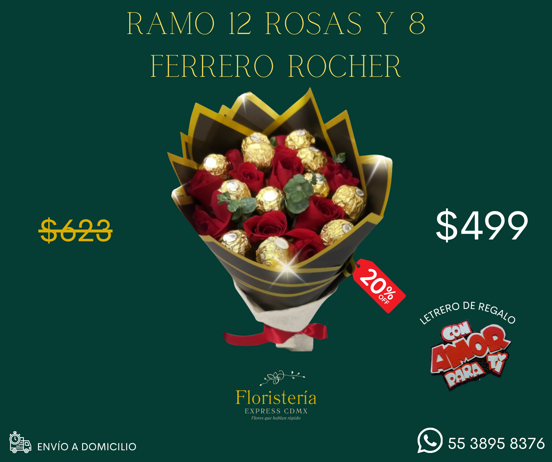 Ramo 12 rosas y 8 Ferrero Rocher_0