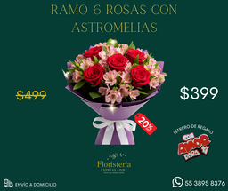 Ramo 6 rosas con astromelias