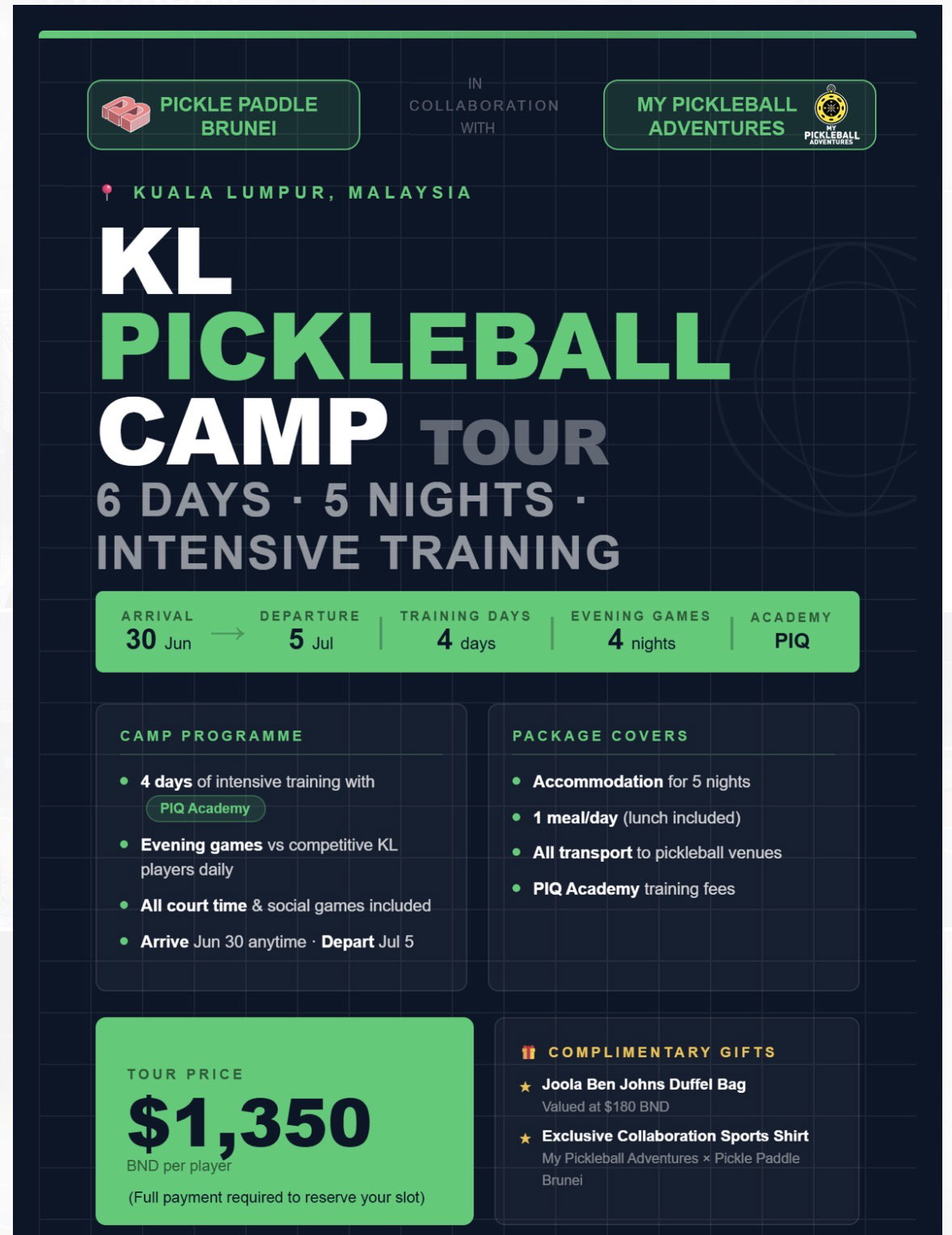 KL Pickleball Camp Tour - 6 Days / 5 Nights - 30th June - 5th July_0