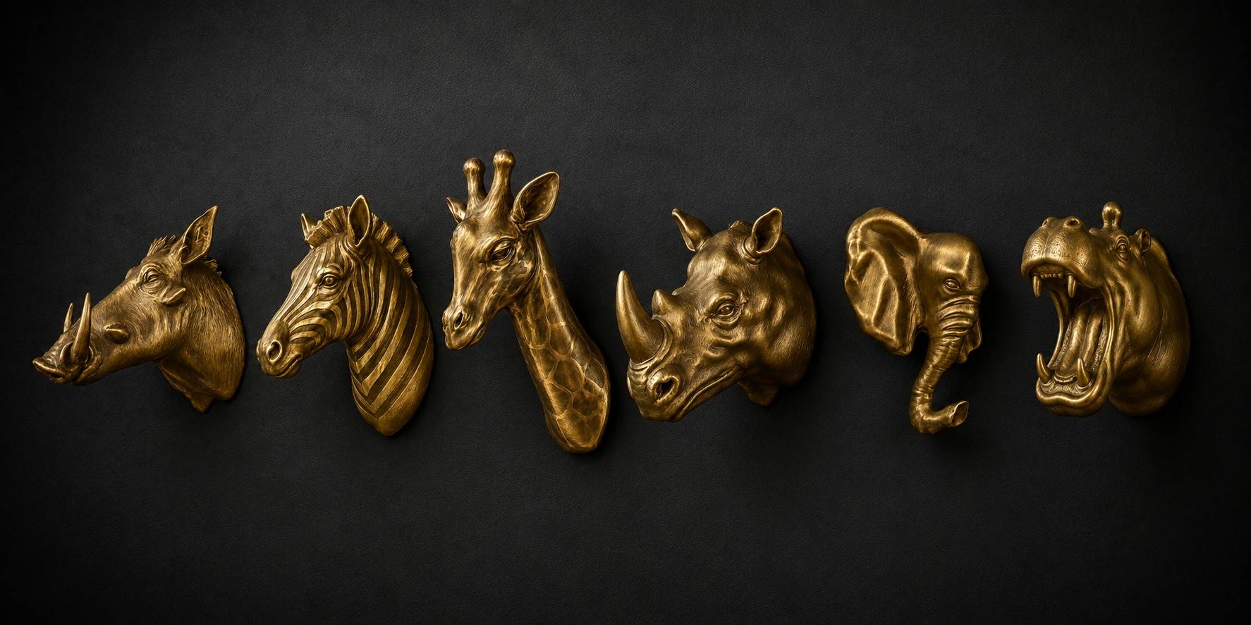  Miniature Animal Bust Wall Hooks SET_0