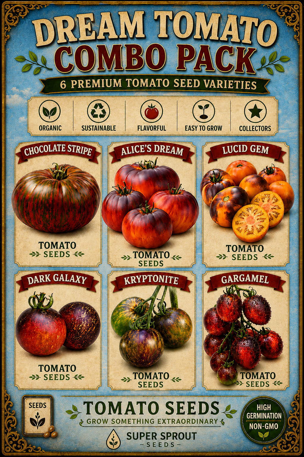 Dream Tomato collection x 6 packs (10 seeds per pack)