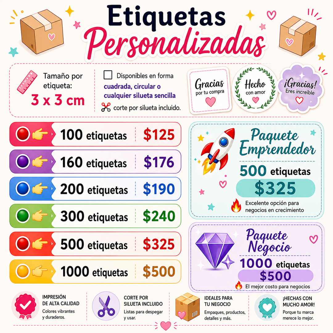 etiquetas 3x3cm papel adhesivo.