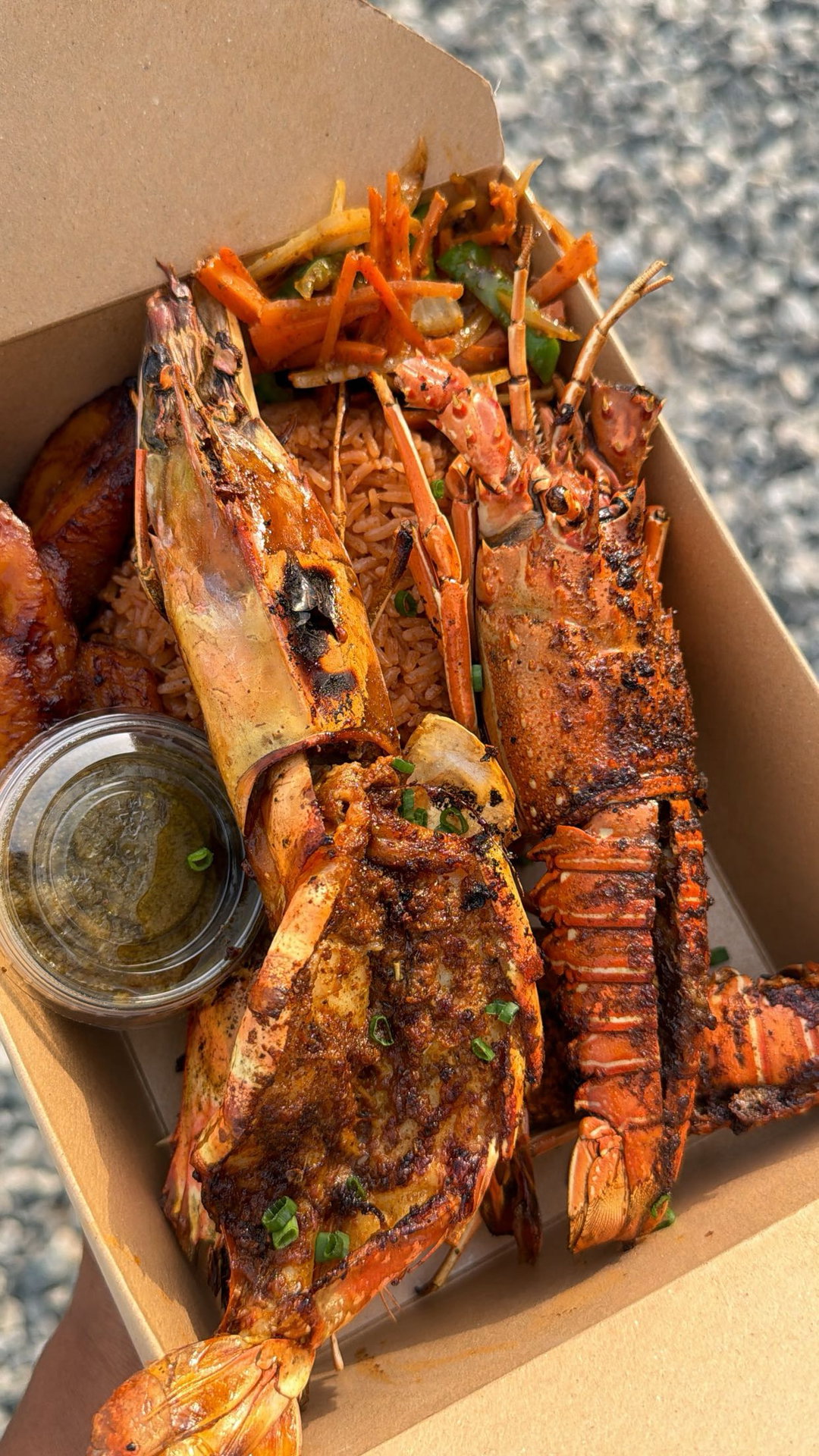 Grilled lobsters & tiger prawns. Prep time: 1.45hrs