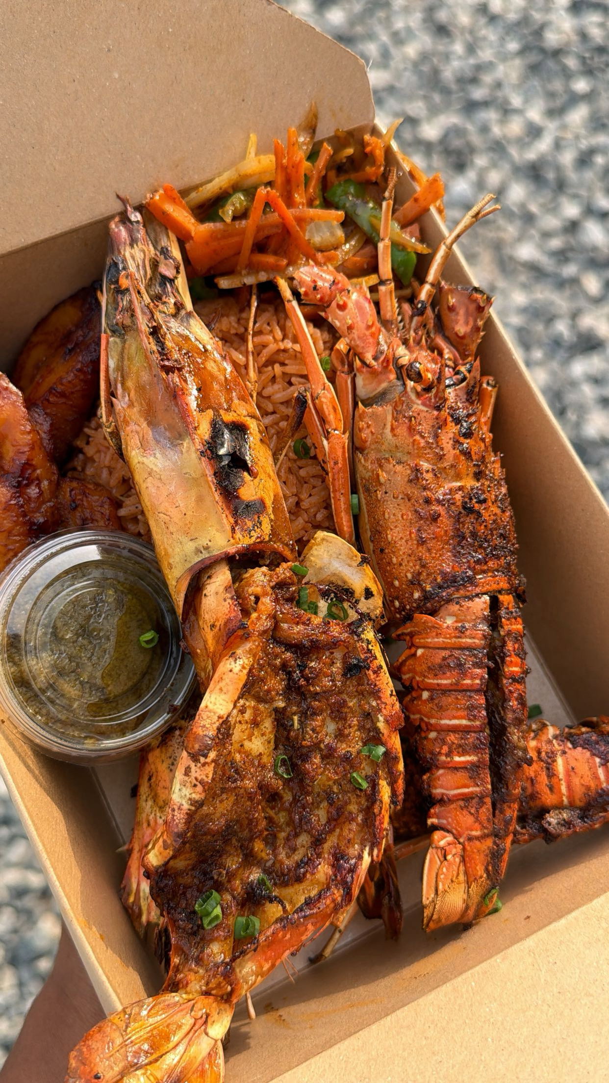 Grilled lobsters & tiger prawns. Prep time: 1.45hrs