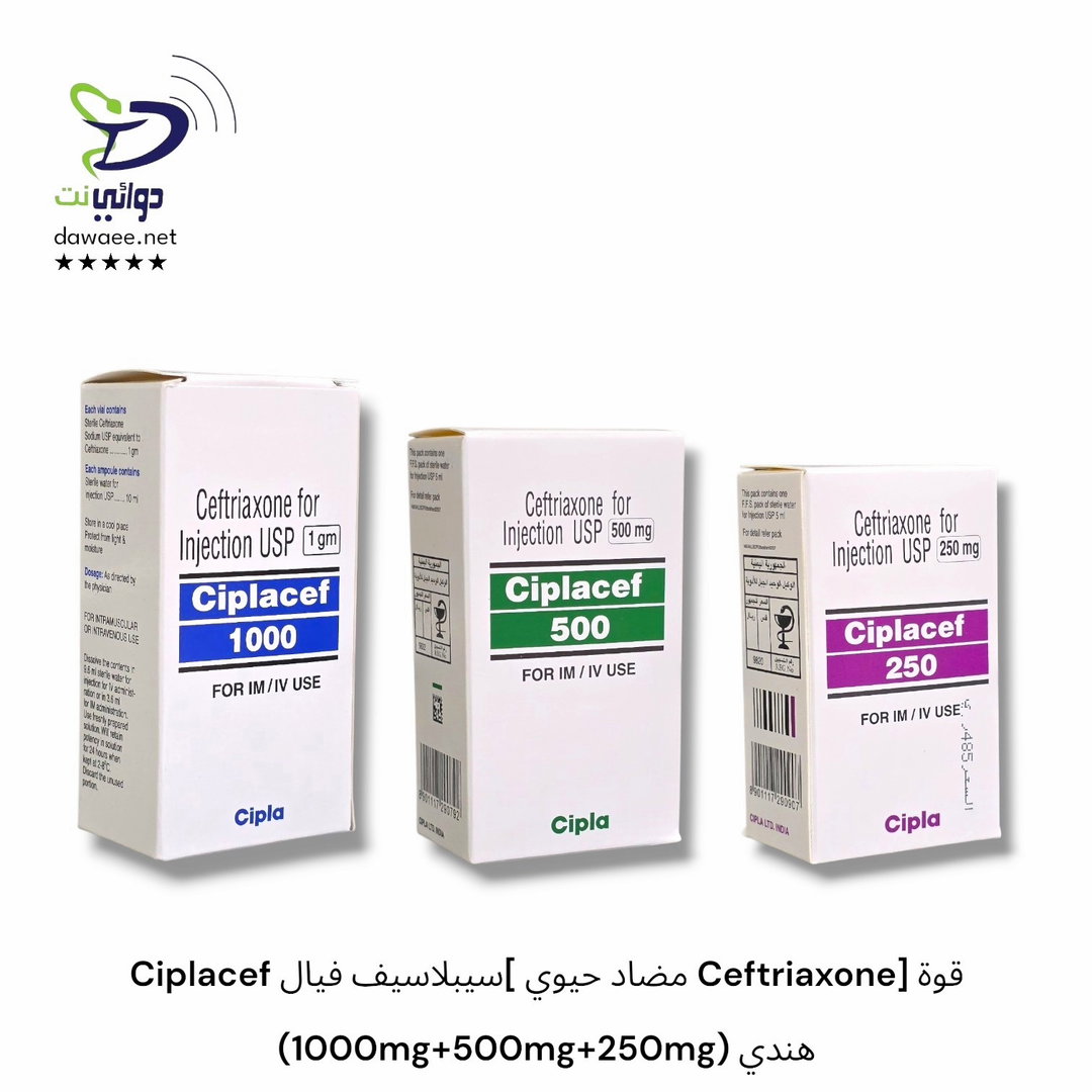 Ciplacef سيبلاسيف فيال[ مضاد حيوي Ceftriaxone] قوة (1000mg+500mg+250mg) هندي