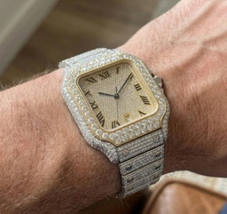 Men's Two-Tone Moissanite Watch, Iced Out Roman Dial Hip Hop Bracelet