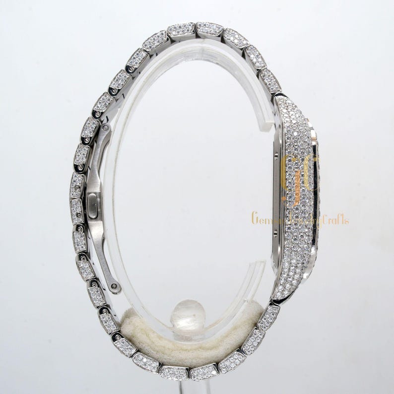 23.35CT Iced Out Round Cut Moissanite Diamond Watch, Fancy Custom Made Skeleton Square Dial Watch, Full Diamond Party Wear Watch For Him_4
