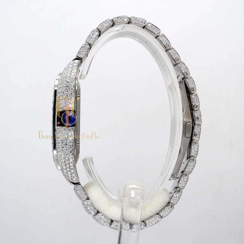 23.35CT Iced Out Round Cut Moissanite Diamond Watch, Fancy Custom Made Skeleton Square Dial Watch, Full Diamond Party Wear Watch For Him_5