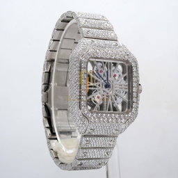 23.35CT Iced Out Round Cut Moissanite Diamond Watch, Fancy Custom Made Skeleton Square Dial Watch, Full Diamond Party Wear Watch For Him
