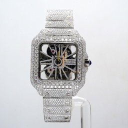23.35CT Iced Out Round Cut Moissanite Diamond Watch, Fancy Custom Made Skeleton Square Dial Watch, Full Diamond Party Wear Watch For Him