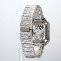 23.35CT Iced Out Round Cut Moissanite Diamond Watch, Fancy Custom Made Skeleton Square Dial Watch, Full Diamond Party Wear Watch For Him