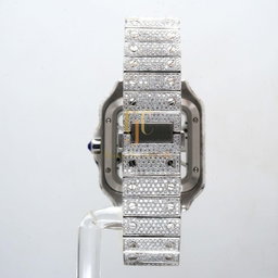 23.35CT Iced Out Round Cut Moissanite Diamond Watch, Fancy Custom Made Skeleton Square Dial Watch, Full Diamond Party Wear Watch For Him