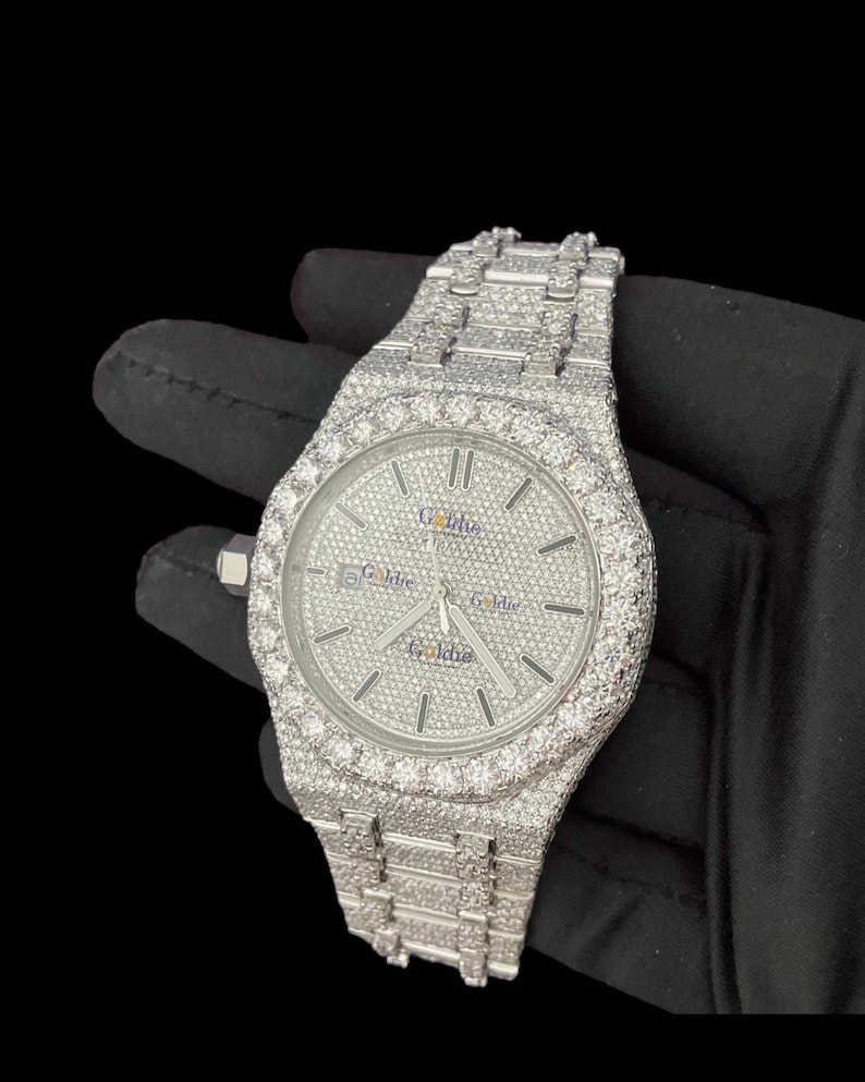 Iced Out Moissanite Automatic Watch, VVS1 Diamond Alternative, Handmade Hip Hop Luxury_0