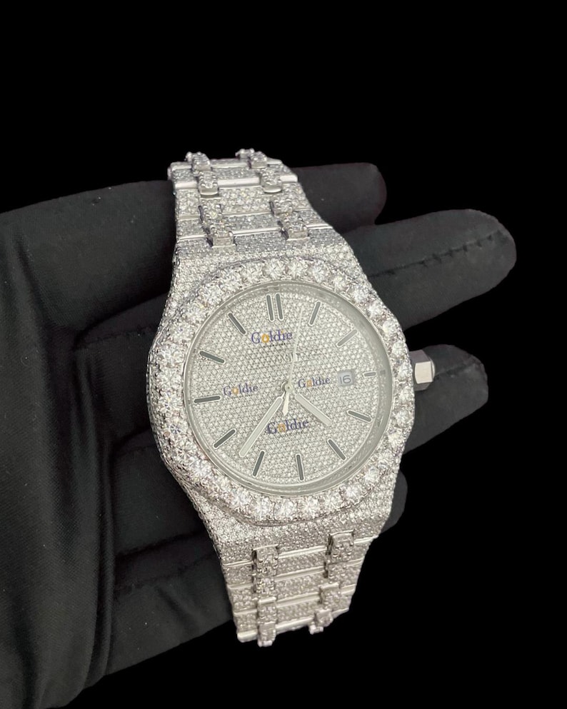 Iced Out Moissanite Automatic Watch, VVS1 Diamond Alternative, Handmade Hip Hop Luxury_2