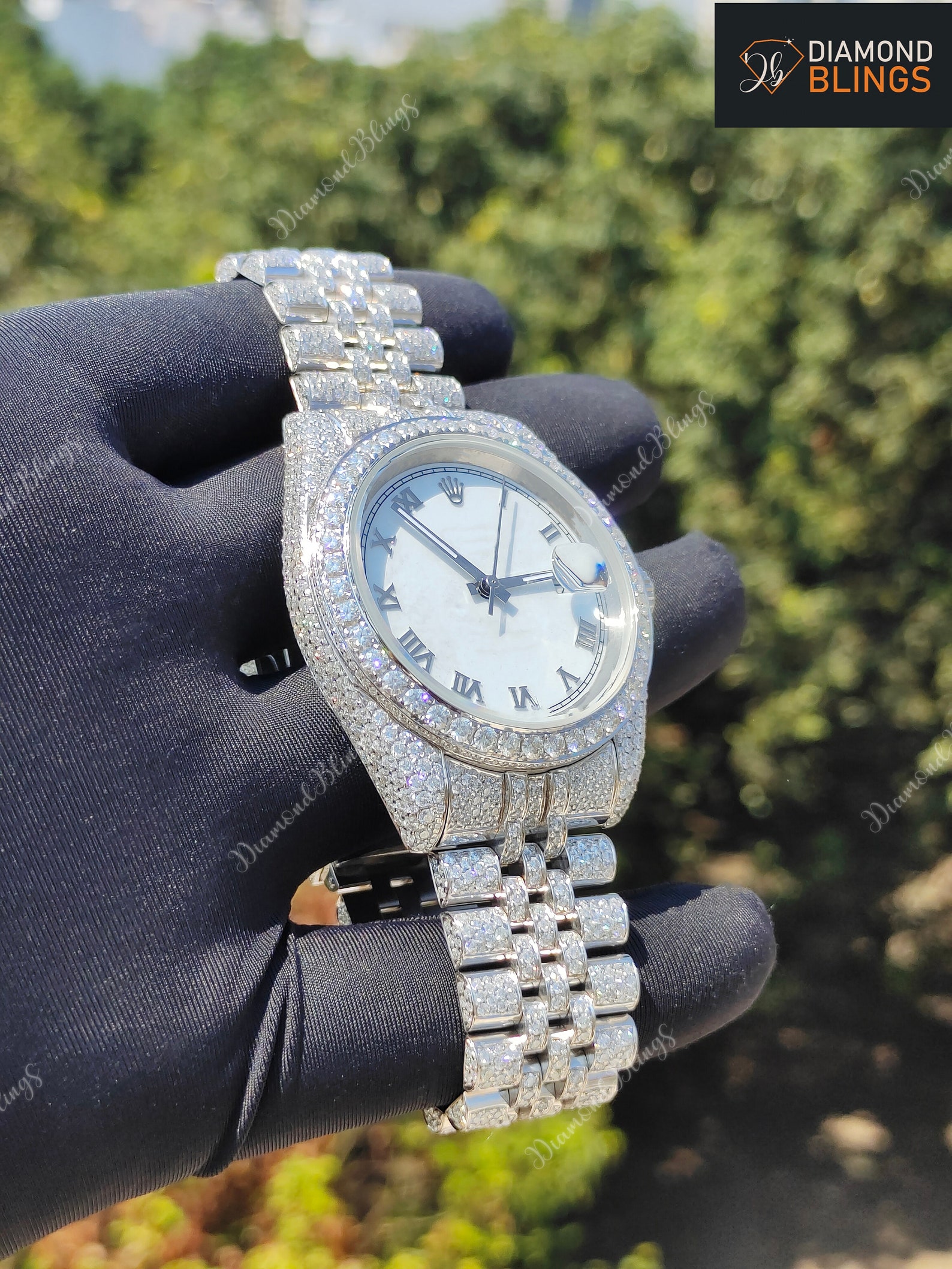 VVS Moissanite Watch, Automatic Bust Down Diamond, Iced Out Mechanical Wristwatch, Luxury Diamond Watch Hip Hop Jewelry For Men_1