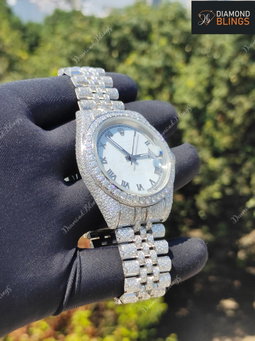 VVS Moissanite Watch, Automatic Bust Down Diamond, Iced Out Mechanical Wristwatch, Luxury Diamond Watch Hip Hop Jewelry For Men