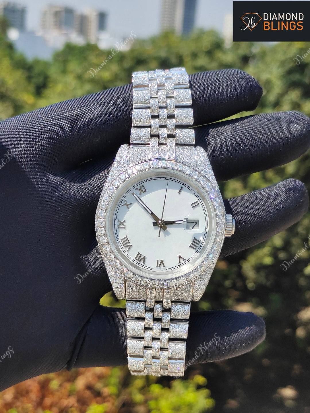 VVS Moissanite Watch, Automatic Bust Down Diamond, Iced Out Mechanical Wristwatch, Luxury Diamond Watch Hip Hop Jewelry For Men