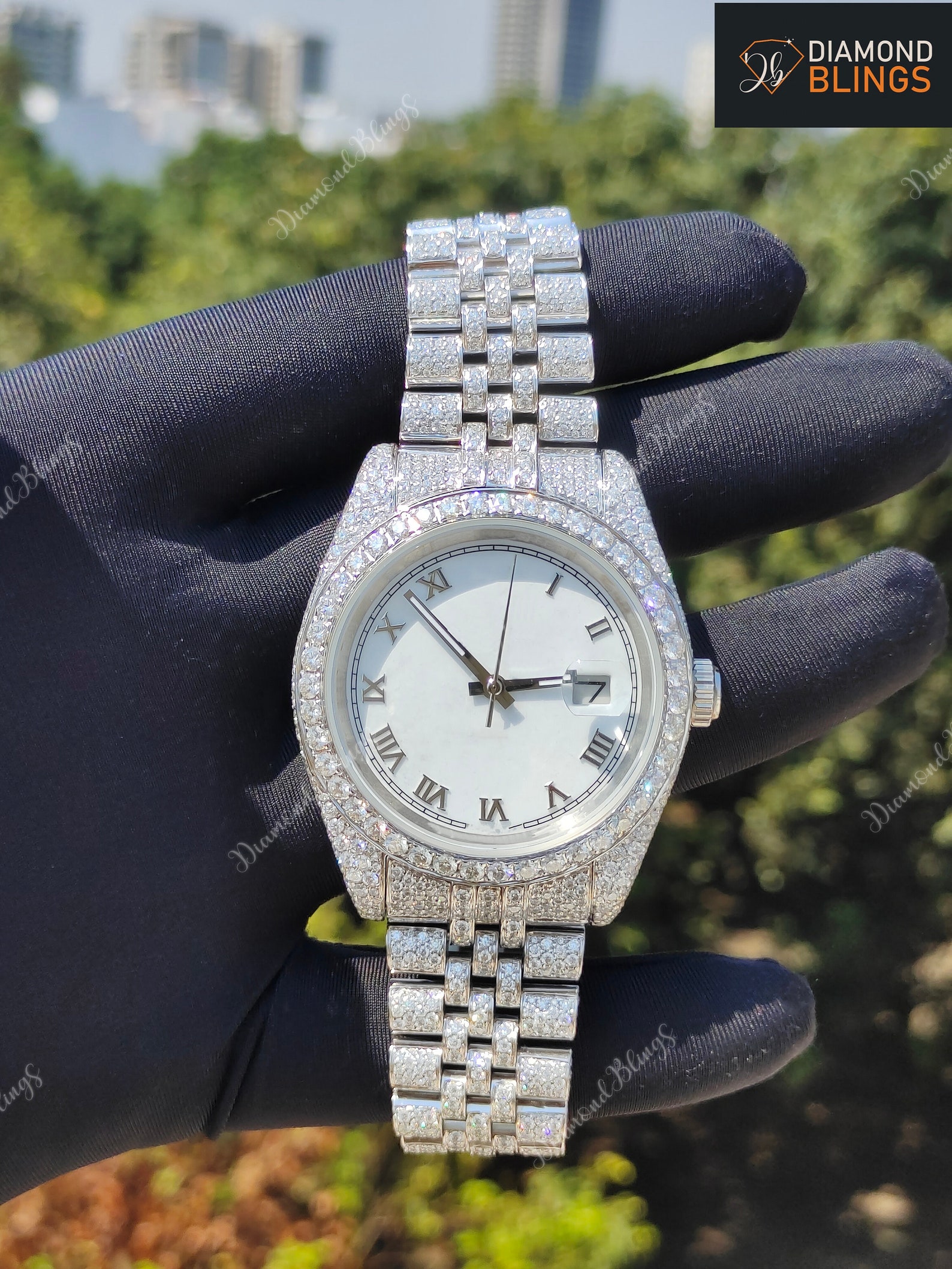 VVS Moissanite Watch, Automatic Bust Down Diamond, Iced Out Mechanical Wristwatch, Luxury Diamond Watch Hip Hop Jewelry For Men_0