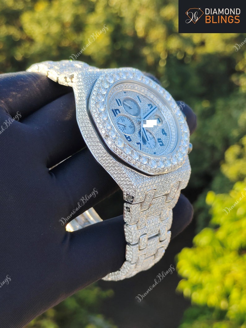 Automatic Bust Down Diamond VVS Moissanite Watch, Men's Iced Out Mechanical Wristwatch, Luxury Diamond Watch Hip Hop Jewelry For Him_1