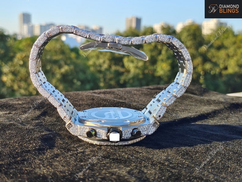 Automatic Bust Down Diamond VVS Moissanite Watch, Men's Iced Out Mechanical Wristwatch, Luxury Diamond Watch Hip Hop Jewelry For Him_7