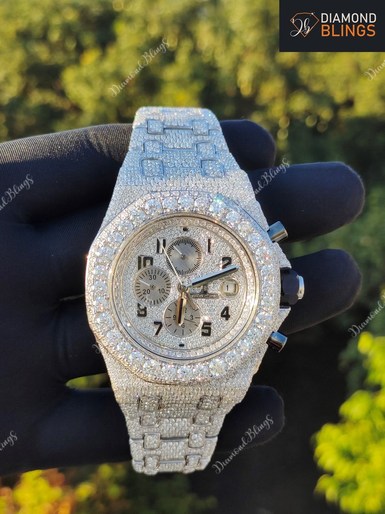 Automatic Bust Down Diamond VVS Moissanite Watch, Men's Iced Out Mechanical Wristwatch, Luxury Diamond Watch Hip Hop Jewelry For Him_0